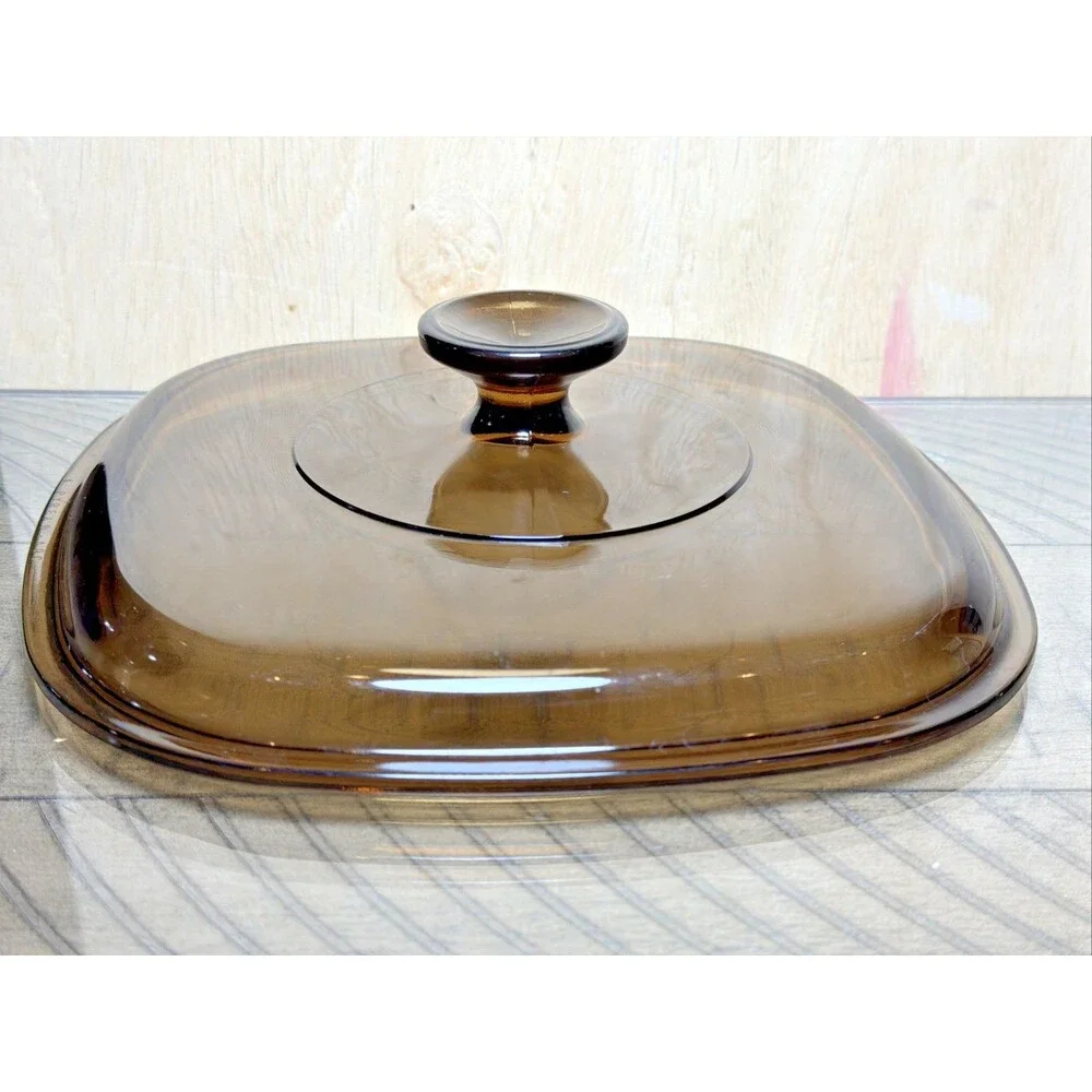 Pyrex Amber Glass Lid square Brown A-9-C Corning Ware Vision Dome 8.5